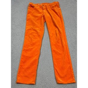 AG The Stevie Pants Women's 32R Orange Wale Corduroy Slim‎ Straight USA Made
